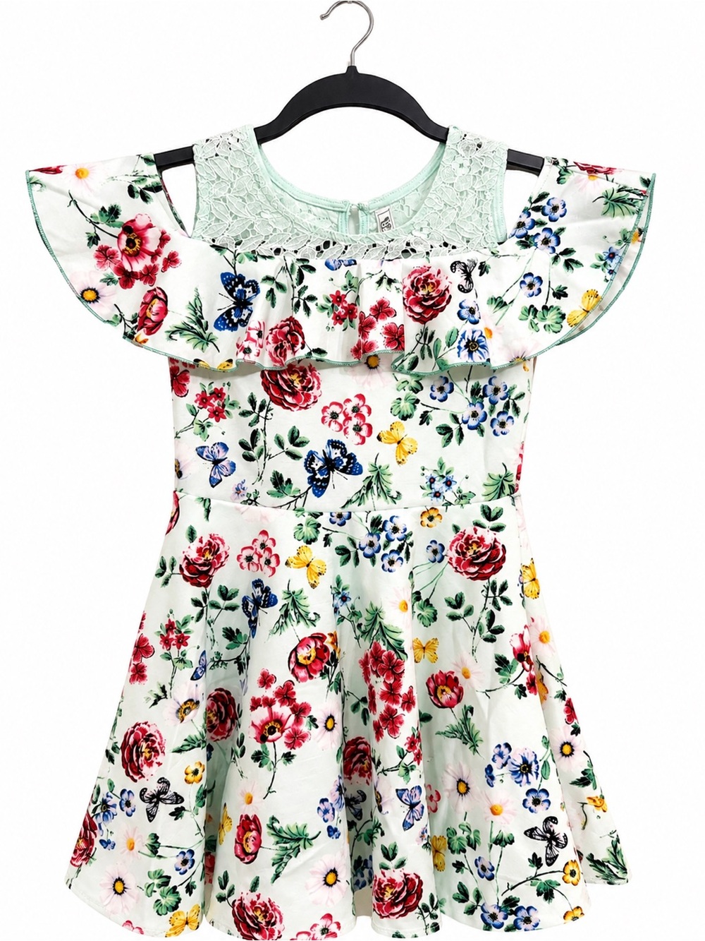 Beautees Girls Mint Floral Butterfly Cold Shoulder Lace Party Fit Flare Dress 10